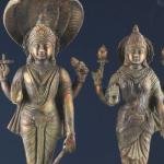 18" Vintage Brass Vishnu Lakshmi Idol Pair | Divine Couple Temple Murti | Sacred Art Set